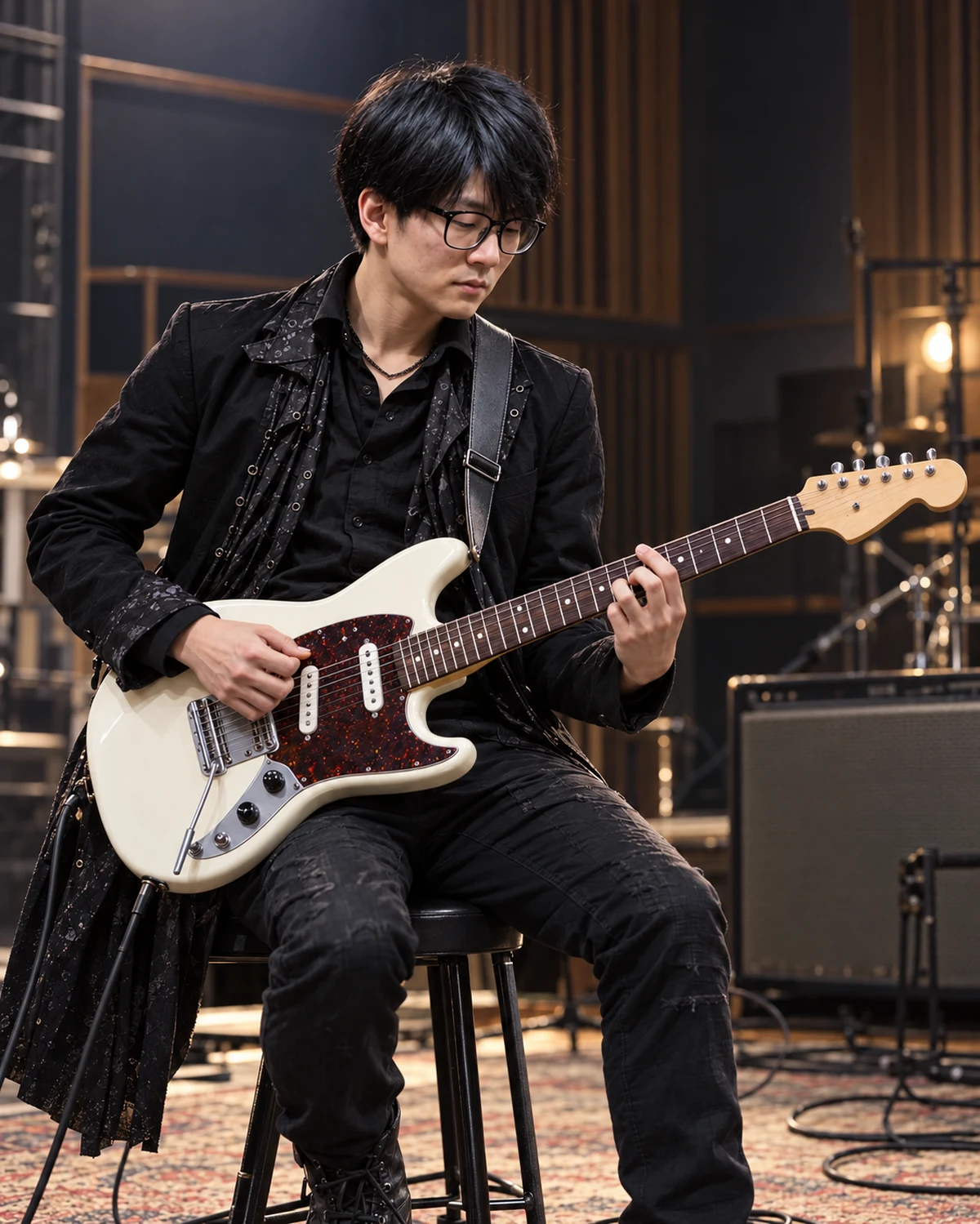 座ってギターを演奏するSoichiroのリハーサルイメージ